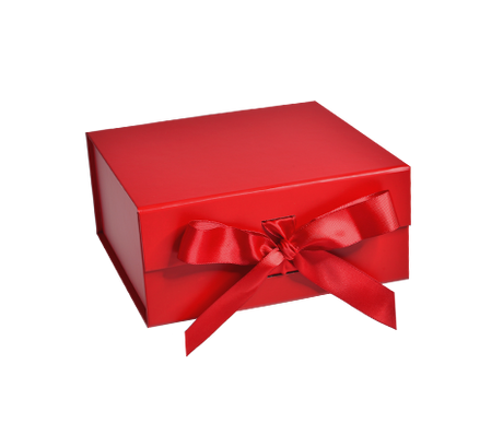 Matte Red - Magnetic Ribbon Tie Gift Box - 6 x 6 x 2-3/4"