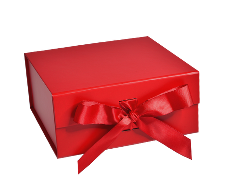 Matte Red - Magnetic Ribbon Tie Gift Box - 8 x 8 x 3-1/8"
