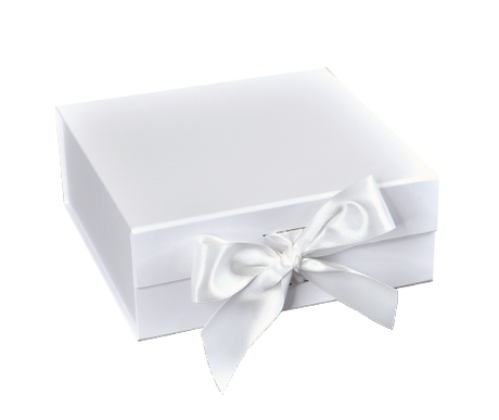 Matte White - Magnetic Ribbon Tie Gift Box - 8 x 8 x 3-1/8"