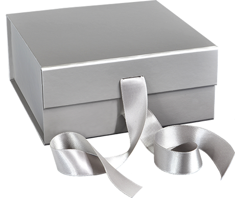 Matte Silver - Magnetic Ribbon Tie Gift Box - 10 x 10 x 4-1/2"