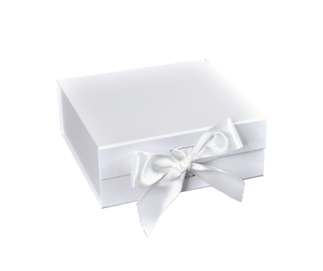 Matte White - Magnetic Ribbon Tie Gift Box - 6 x 6 x 2-3/4"